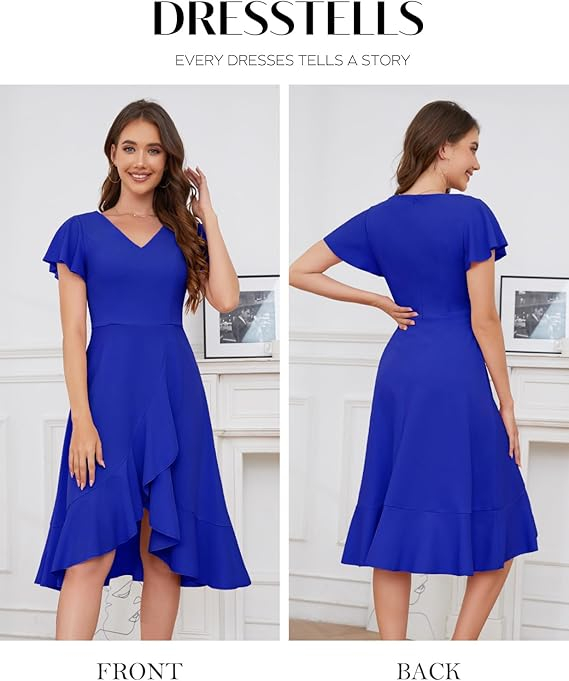 Rochie eleganta, peste genunchi, mâneci scurte , albastra 2XL [2]