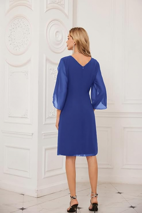 Rochie eleganta, peste genunchi, mâneci 3/4, albastru inchis L [4]