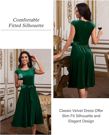 Rochie eleganta, peste genunchi, fara mâneci , verde catifea XL [2]