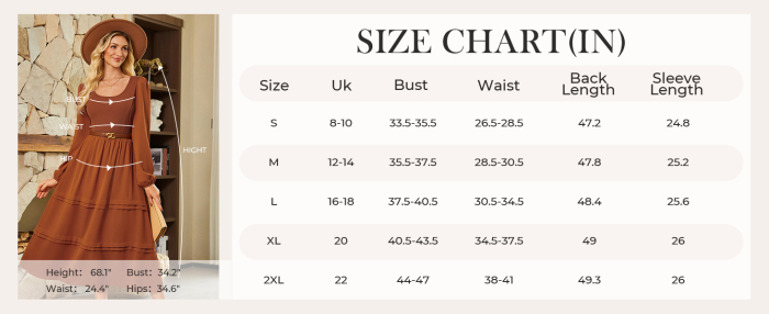 Rochie casual, peste genunchi, mâneci lungi, albastra M [5]