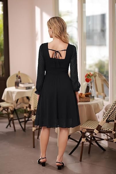 Rochie eleganta, peste genunchi, mâneci lungi, neagra, dantela S [6]