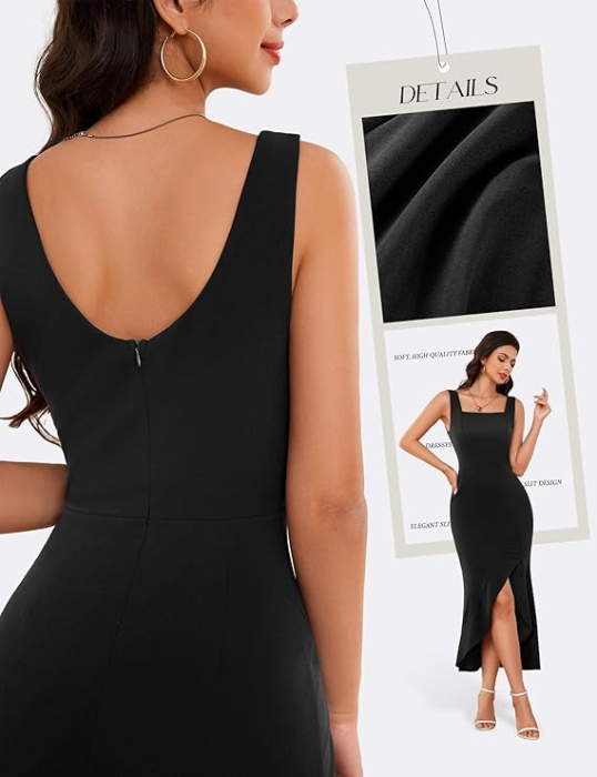 Rochie eleganta lunga, mulata pe corp, fara mâneci, neagra S [4]