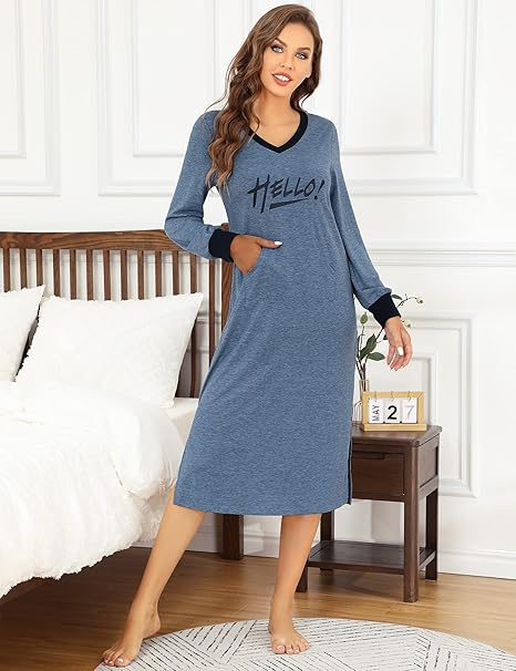 Rochie lejera de somn pentru femei, din material moale, albastra S [2]