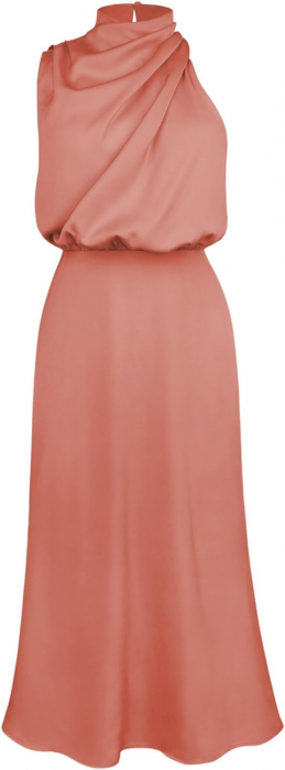 Rochie lunga eleganta din satin, fara maneci, crem piersica, marimea S [2]