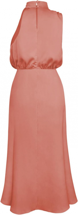 Rochie lunga eleganta din satin, fara maneci, crem piersica, marimea S [3]