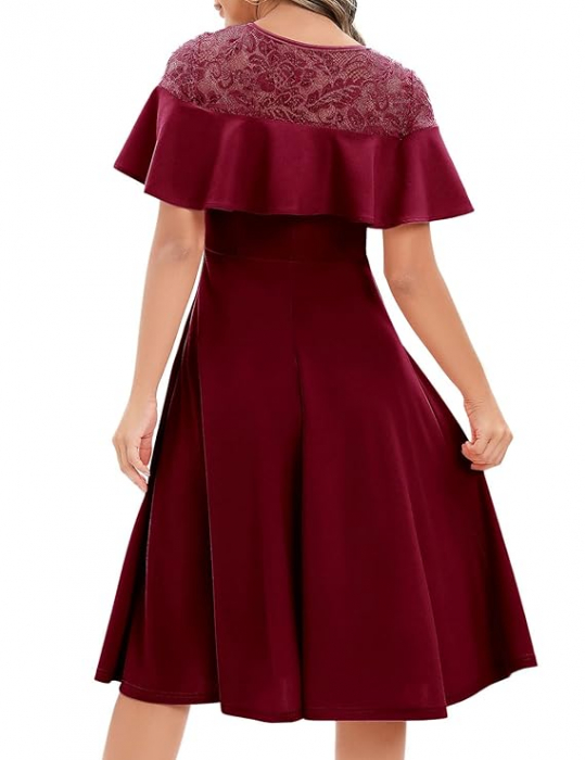 Rochie lunga, fara maneci, cu dantele visinie S [2]