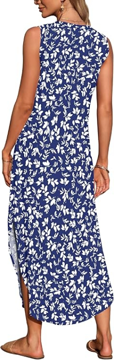 Rochie albastra lunga de vara, fara maneci, decolteu in V, M [5]