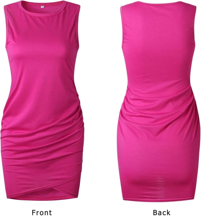 Rochie roz casual deasupra la genunchi, de zi cu zi, fara maneci, L [4]