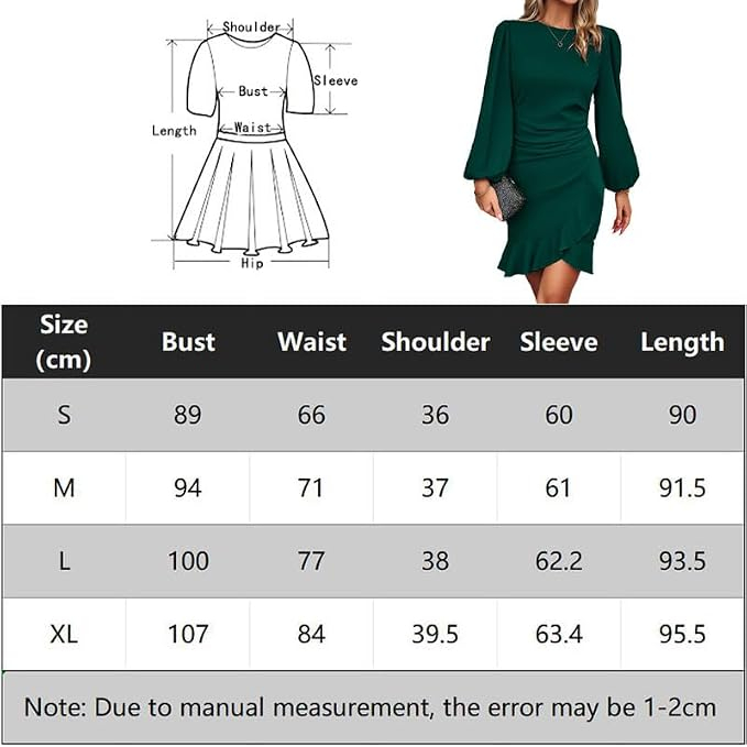 Rochie verde eleganta, deasupra la genunchi, maneci lungi L [7]