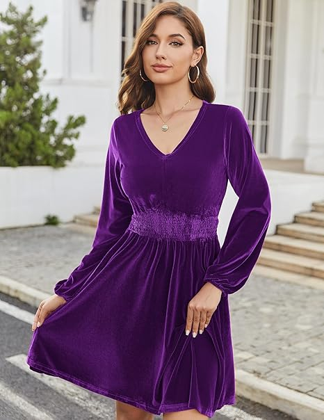 Rochie mov eleganta, lunga pana la genunchi, mâneci lungi, L [2]