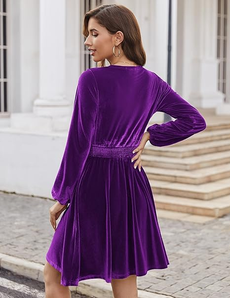 Rochie mov eleganta, lunga pana la genunchi, mâneci lungi, L [3]