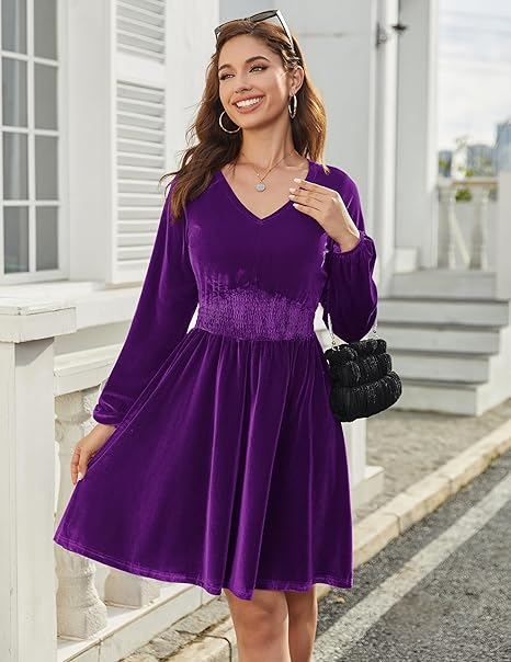 Rochie mov eleganta, lunga pana la genunchi, mâneci lungi, L [4]