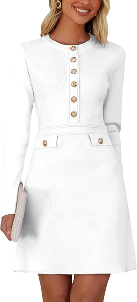 Rochie alba eleganta, mulata pe corp, mâneci lungi, L [2]
