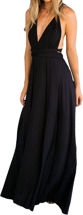 Rochie neagra lunga, versatila, fara maneci, pentru seara, marimea S [2]