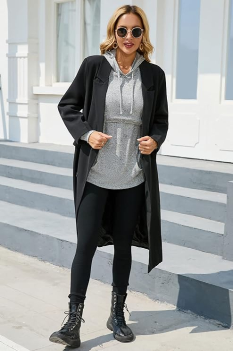 Bluza gri lejera pentru femei, cu buzunar si gluga, XL [5]