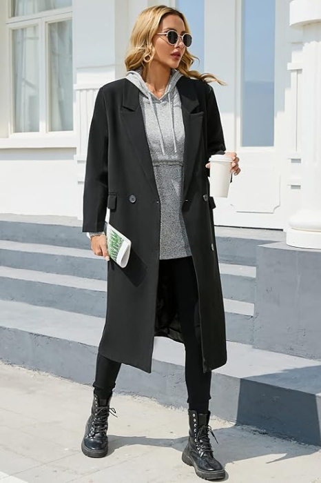 Bluza gri lejera pentru femei, cu buzunar si gluga, XL [6]