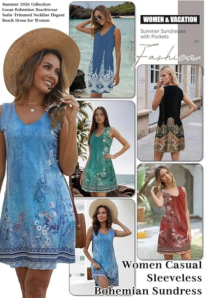 Rochie de Vară rosie Damă Joligiao, Decolteu în V, Fără Mâneci, cu Buzunare, S [7]