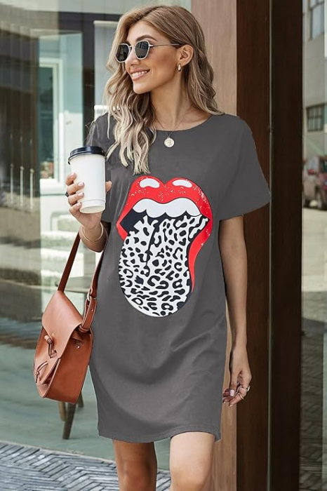 Rochie scurta casual, lejera pentru femei, fara maneci, gri cu model S [3]