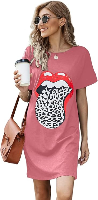 Rochie scurta casual, lejera pentru femei, fara maneci, roz cu model S [6]