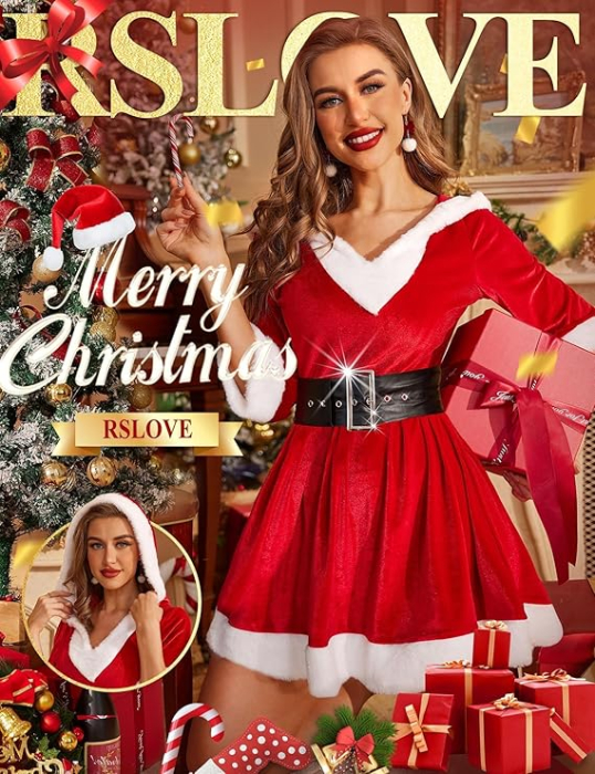 Rochie rosie scurta de Craciunita, vaporoasa, din catifea M cu curea [2]