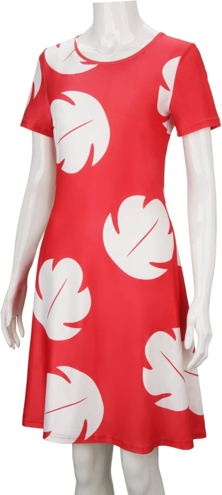 Rochie scurta vaporoasa de zi cu zi, maneci scurte, rosie cu model L [3]