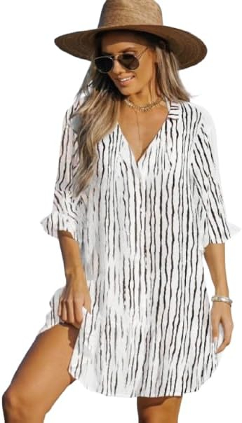 Rochie casual scurta, vaporoasa, de zi cu zi, maneri 3/4, decolteu V, M [2]