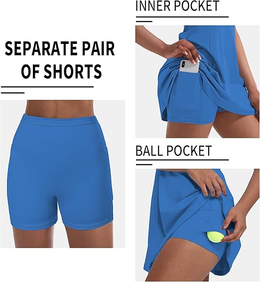 Rochie sport pentru femei, set cu pantaloni scurti, albastru inchis L [3]