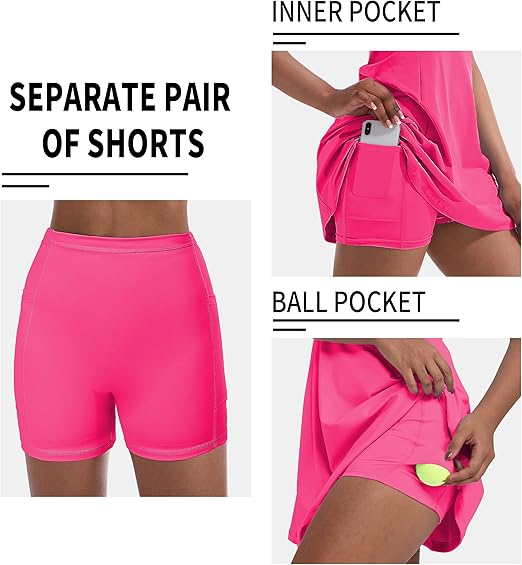 Rochie sport pentru femei, set cu pantaloni scurti, roz XL [3]