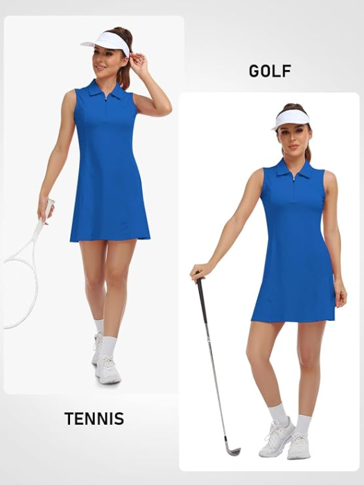 Rochie bleu Polo Damă Sport, Fără Mâneci, Guler cu Fermoar 1/4, Bumbac Blend, M [6]