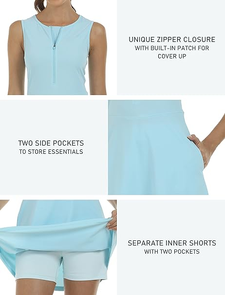 Rochie sport pentru femei, set cu pantaloni scurti, albastru deschis S [5]