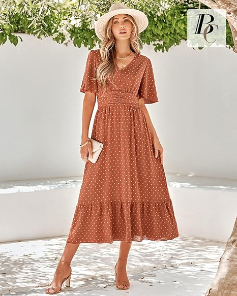 Rochie casual lunga, larga, respirabila, maro cu model XL [3]