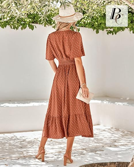 Rochie casual lunga, larga, respirabila, maro cu model XL [4]