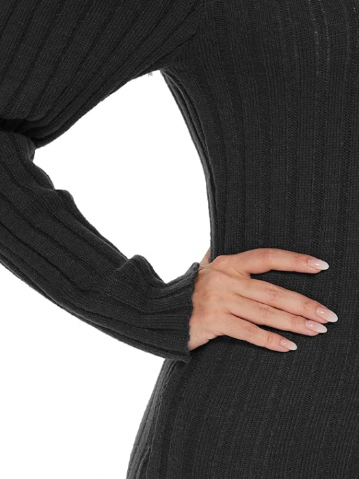 Rochie tricotata elastica, mulata, scurta, cu maneci lungi, neagra, XL [4]