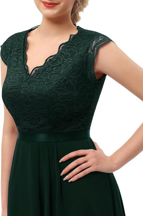 Rochie verde inchis eleganta, pana la genunchi, fara mâneci, M [4]
