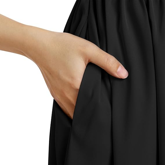 Rochie neagra Midi cu Bretele, Decolteu Pătrat, Talie Înaltă, Buzunare, Fermoar la Spate, Stil Vintage, M [3]