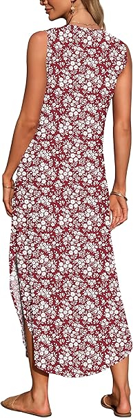 Rochie rosie lunga de vara, fara maneci, decolteu in V, 2XL [5]