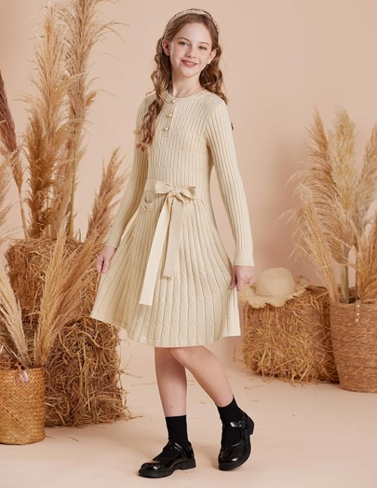 Rochita crem casual medie, tricot croi A pentru fete 8 ani [2]