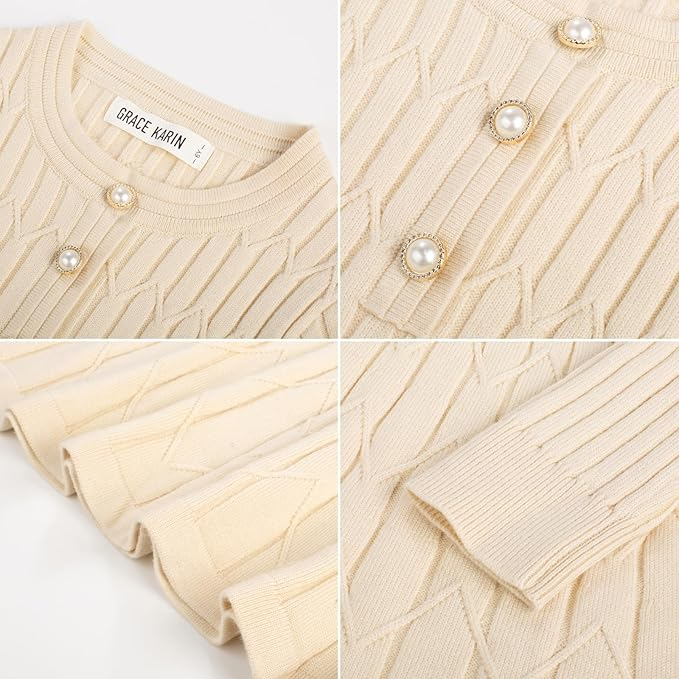 Rochita crem casual medie, tricot croi A pentru fete 8 ani [4]