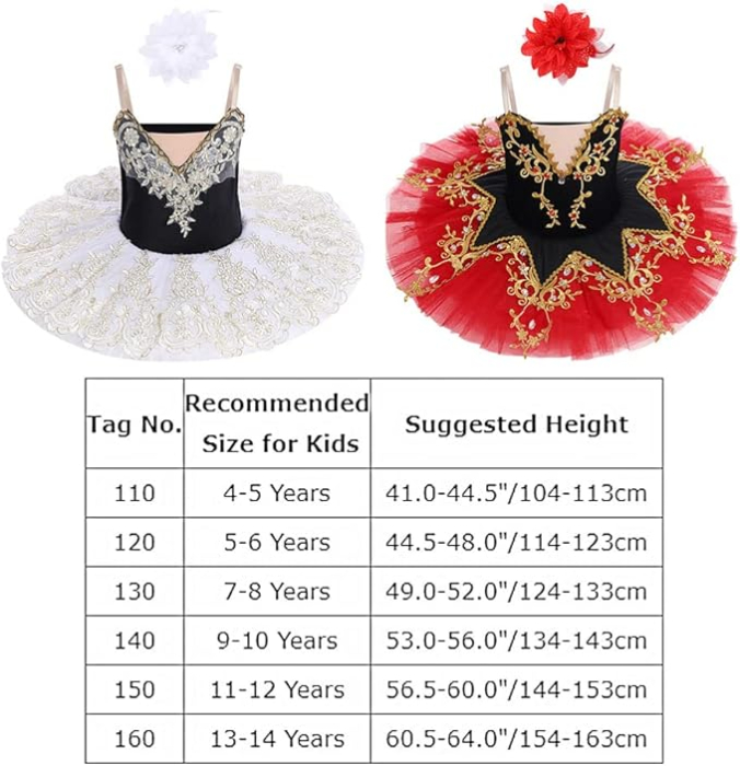 Rochita eleganta din dantela pentru balet, cu volanase, alb/negru, 4-5 ani, 120 cm inaltime [7]