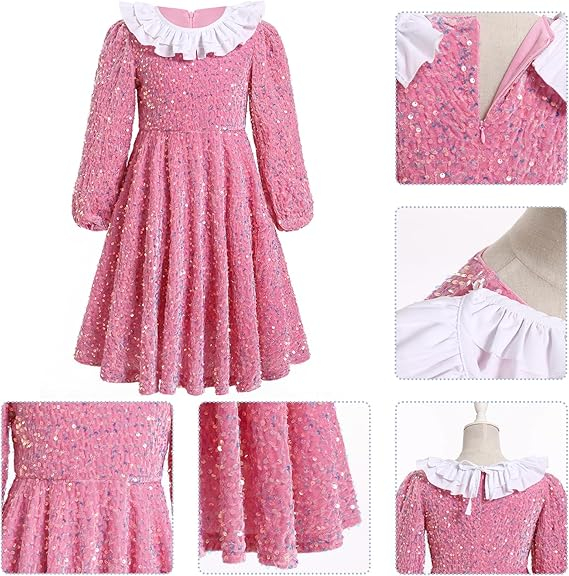 Rochita eleganta lunga, cu paiete si volanase, Roz, 4-5 ani [4]