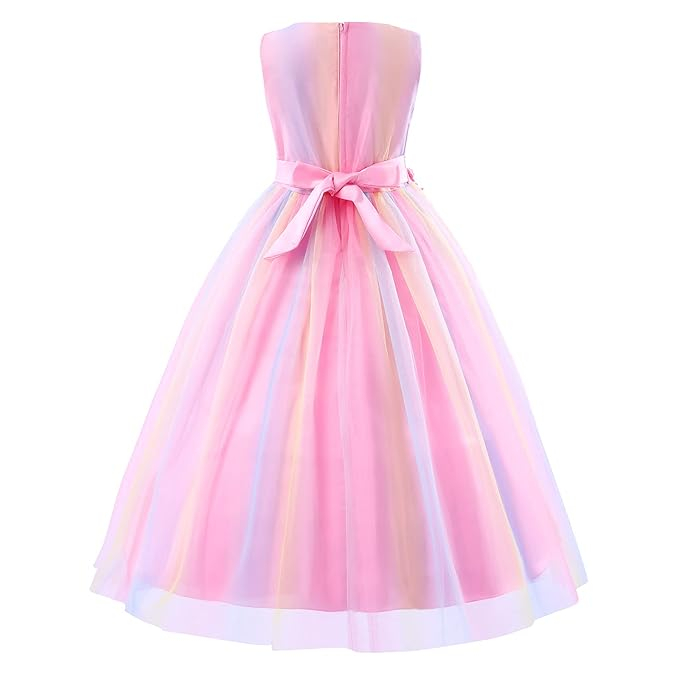 Rochita eleganta din dantela, lunga, cu volanase, roz, 160cm, 10-11 ani [3]