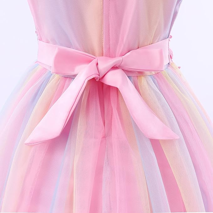 Rochita eleganta din dantela, lunga, cu volanase, roz, 160cm, 10-11 ani [5]