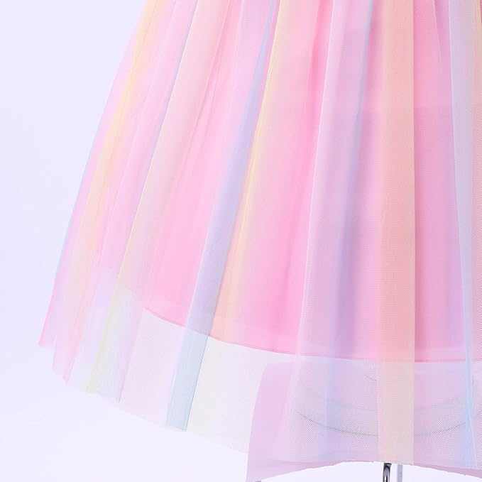 Rochita eleganta din dantela, lunga, cu volanase, roz, 160cm, 10-11 ani [6]