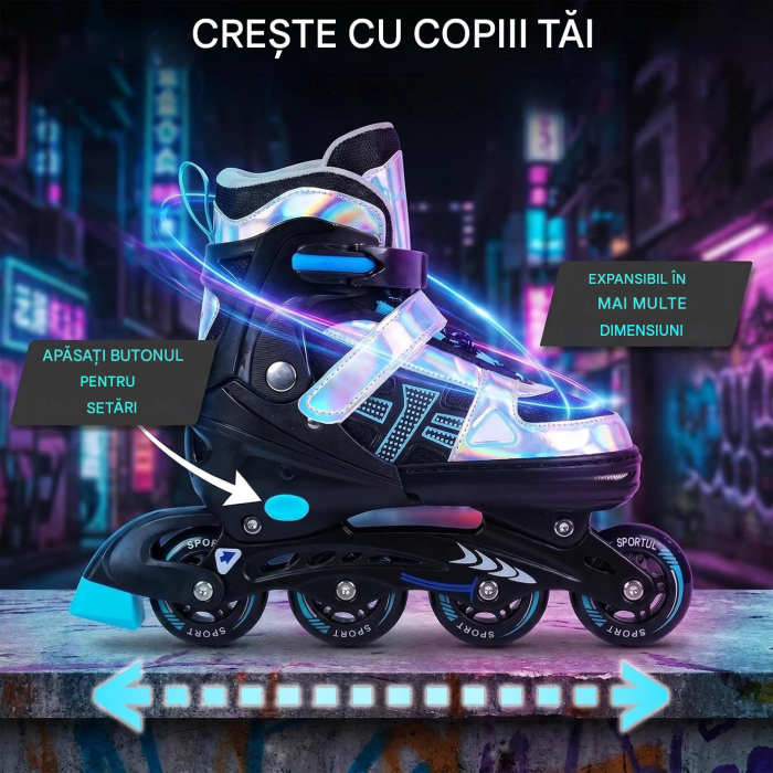 Role Copii Reglabile, 8 Roți LED, ABEC-7, Roți PU 82A, Cadru Aluminiu, marimi 27-31 [5]