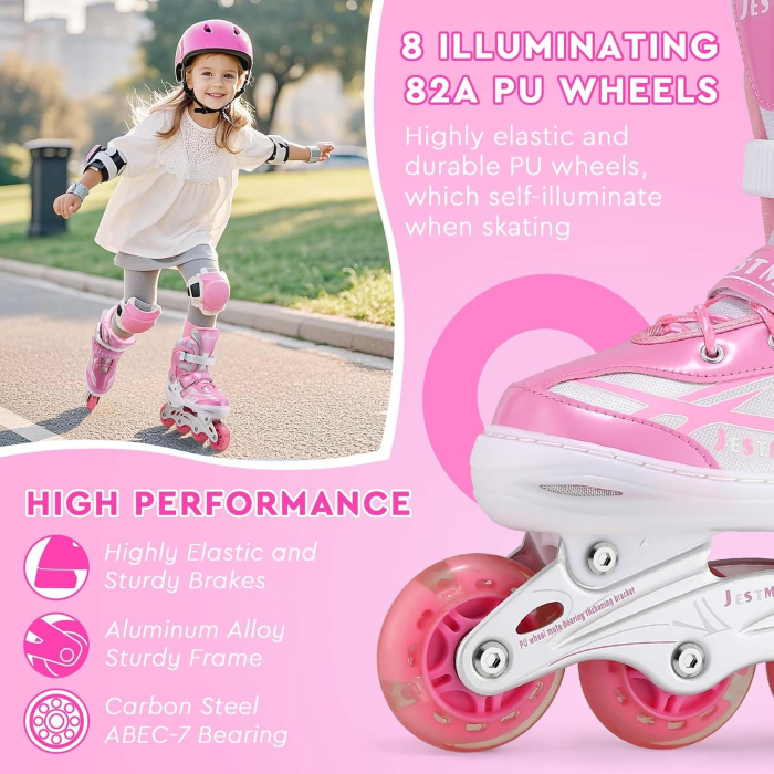 Role Copii Reglabile, 8 Roți LED Luminoase, Fără Baterii, Închidere Triplă, S 28-32 cm [4]