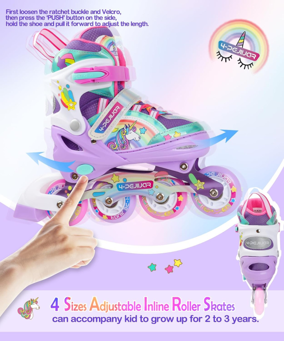 Role Copii Reglabile Unicorn, 8 Roți LED Luminoase, Multicolore, S, 30-33 [7]
