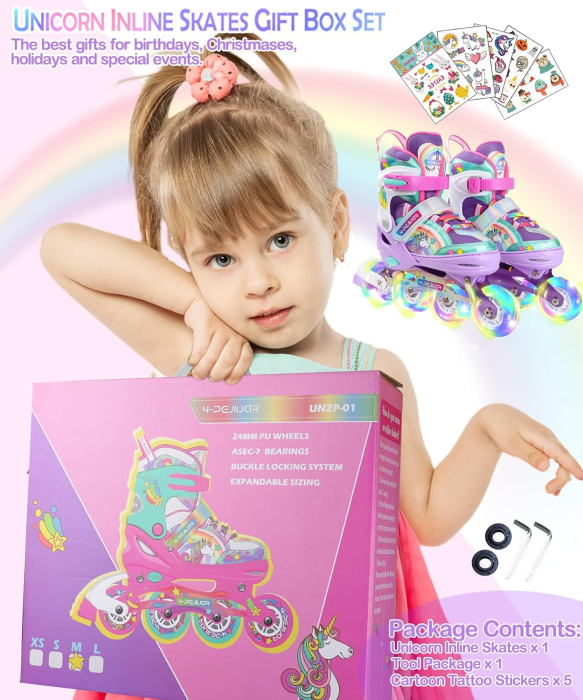 Role Copii Reglabile Unicorn, 8 Roți LED Luminoase, Multicolore, S, 30-33 [5]