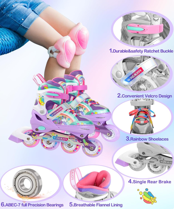 Role Copii Reglabile Unicorn, 8 Roți LED Luminoase, Multicolore, S, 30-33 [3]