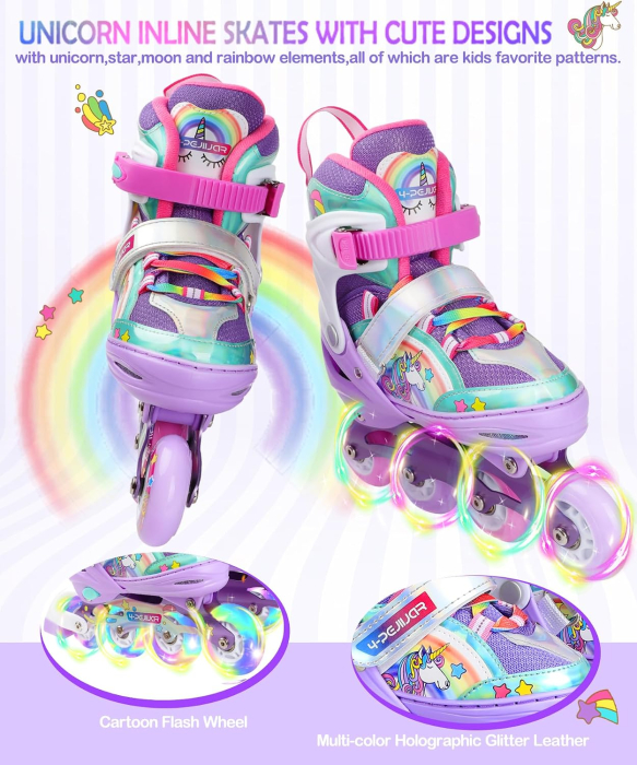 Role Copii Reglabile Unicorn, 8 Roți LED Luminoase, Multicolore, S, 30-33 [2]
