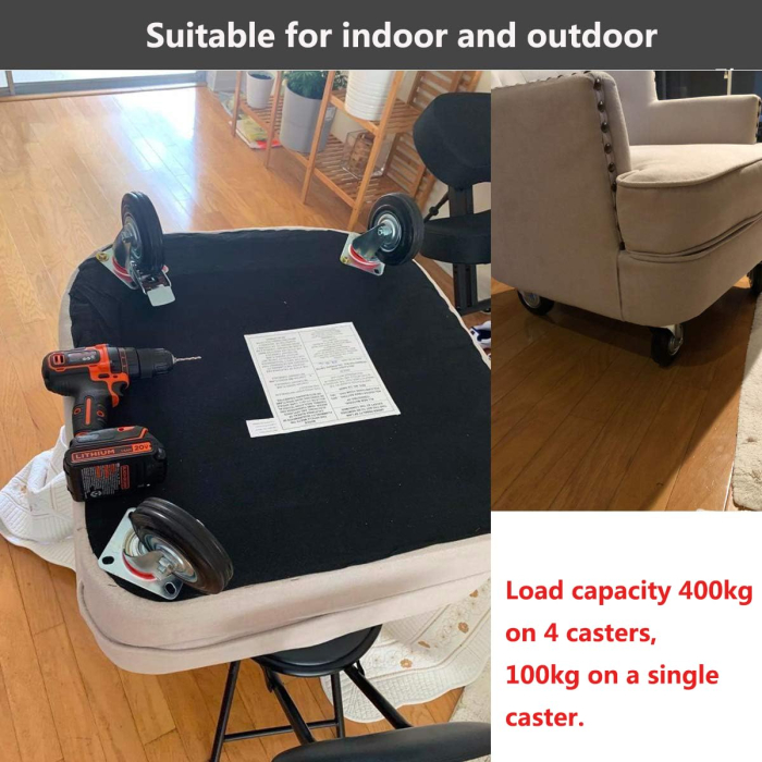 Set 4 Roți Pivotante Industriale 125 mm, Sarcină 400 kg, 2 cu Frână, Rotire 360° [5]